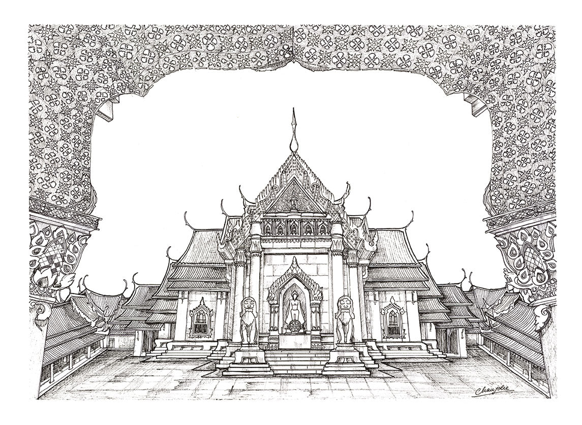 thai buddhist temple drawing